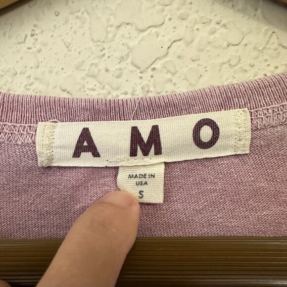 AMO Cropped T-Shirt Blush Pink Cotton Knit Short Sleeve Comfy Y2K - Picture 4 of 7